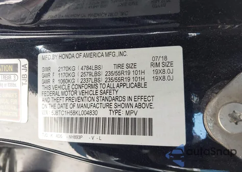 2019 Acura Rdx Technology Package from USA, damaged, VIN 5J8TC1H58KL004830